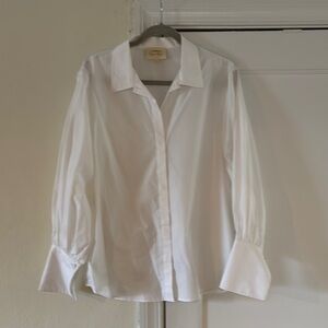 TUCKERNUCK X INDIA HICKS WHITE FRENCH CUFF BLOUSE, L